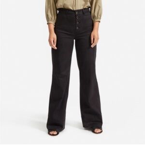 Everlane The Lightweight Button Fly Wide Leg High Rise Chino Pants in Black